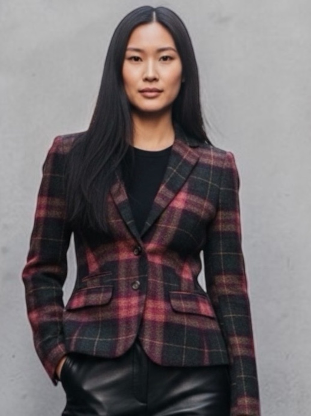 Crew *Clothing Co. Burgundy Plaid Wool Blazer Sz 8